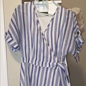Blue and white striped/wrap dress.